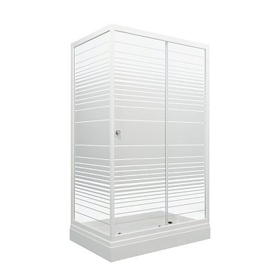 Душевое ограждение "Фьюжн 100*80 A с низким прямоугольным поддоном, стекло Полосы, профиль Белый