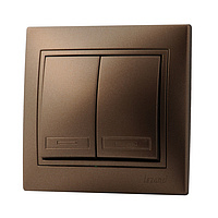 Переключатель 2- клавиши световой коричневый перламутр СП Мира 701-3131-101 