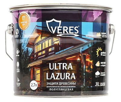 Декоративная пропитка для дерева VERES Ультра лазура №17 Золотой бор 2,7л VU-26