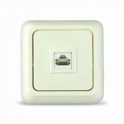 Розетка UNIVersal Олимп ОУ роз. телеф.  1 мест. бел. (керам. осн., RJ12) О0034