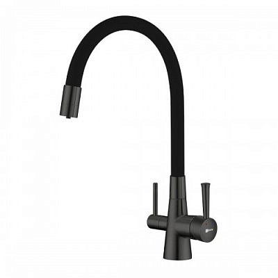 Смеситель для кухни Lemark  LM3705GM Bronx с высоким поворотным изливом графит 