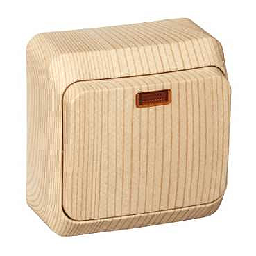 Выключатель 1-клавиша ОП 10А с индикатором , сосна SchE BA10-005D