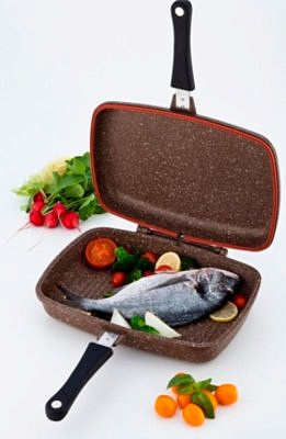 Гриль DARIIS 34х24 двусторонний литой гранит коричн. ILAG PREMIUM