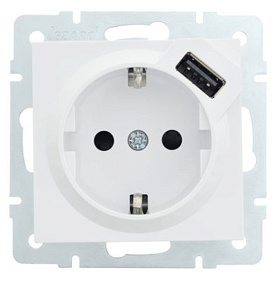 Розетка механизм 1ая с/з 16A + USB 2.1A   белый 742-0288-181