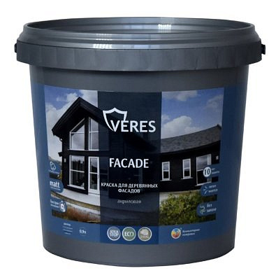 Краска акриловая "FACADE" VERES для деревянных фасадов теплый серый 0,9л 