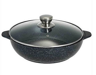 Жаровня Гранит 28см антипригарным покрытием и стеклянная крышка ТМ Гардарика 1828-14-10