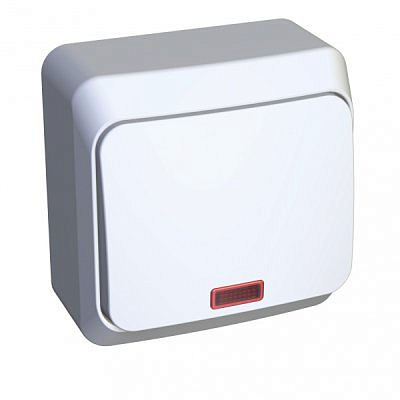 Выключатель 1-клавиша ОП 10А с индикатором , белый SchE BA10-005B