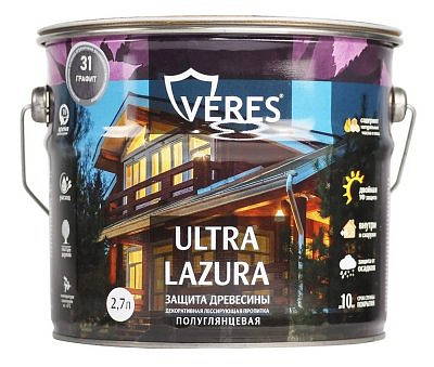Декоративная пропитка для дерева VERES Ультра лазура №31 Графит 2,7л VU-38