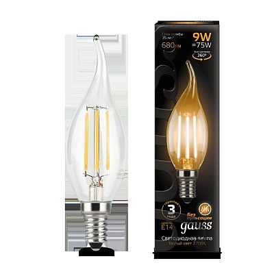Лампа Gauss LED-F CDL-T 9W/2700 E14  прозрачная свеча