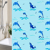 Шторы для ванн А-Стиль 180*180 Дельфины голубой