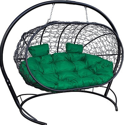 Диван "ЛЕЖЕБОКА" подвесной Ротанг (ЧЕРНЫЙ),подушка зеленая