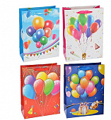 Пакет подарочный высококачественная бумага с глиттером 18х24х8,5 см 4 цвета с шарами 507-983