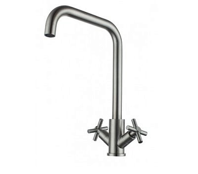 Смеситель для кухни FMARK FS8412 двуручный,сатин,нержавеющая сталь