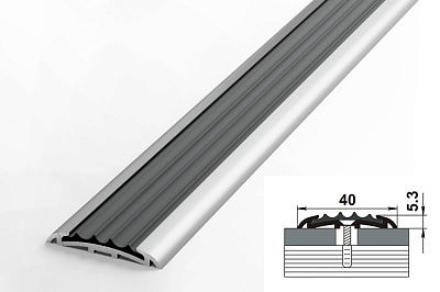 Профиль ПС08-1 алюминиевый без покрытия 40*5,3*1350 с резиновой вставкой