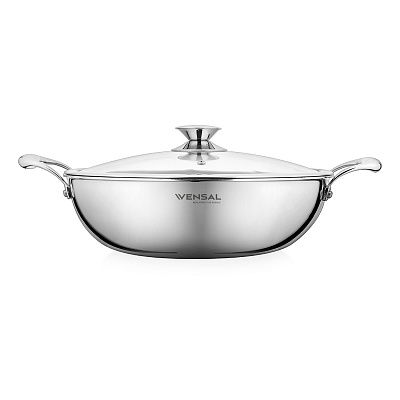 Вок с крышкой Vensal Le Chef трехслойная из нерж.стали, антиприг.покр. 26см