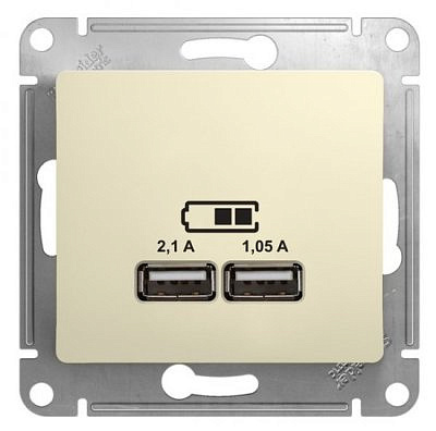 Механизм розетки USB А+А  5вольт /2100мА 2*5вольт /700мА бежевая SchE GLS000233