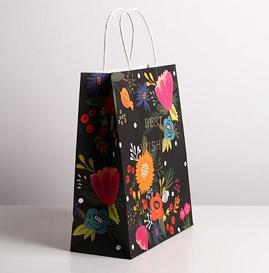 Пакет подарочный крафтовый "Best Wishes" 26х30х11,5см "Дарите счастье"