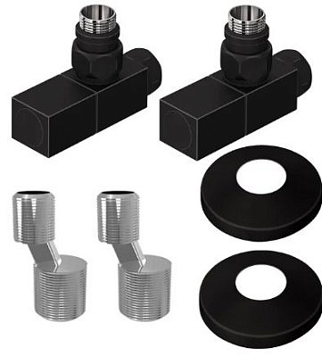 Комплект подключения для полотенцесушителя Lemark с квадратными вентилями, черный LM03412SBL