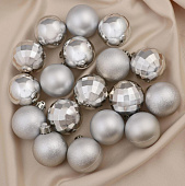 Набор шаров пластик d-4 см, 36 шт "Диско ассорти" серебро   4941827