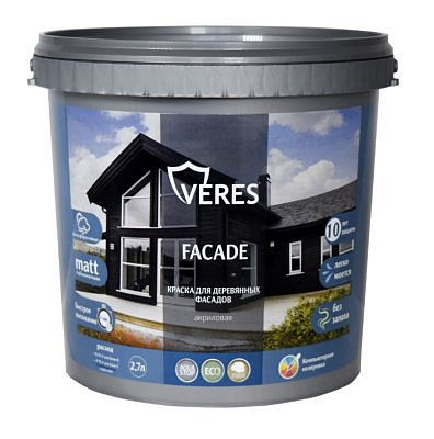 Краска акриловая "FACADE" VERES для деревянных фасадов графит 2,7л 