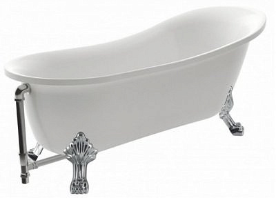 Ванна акриловая Cardiff 170*76*80 свободностоящая с сифоном и металлическими ножками