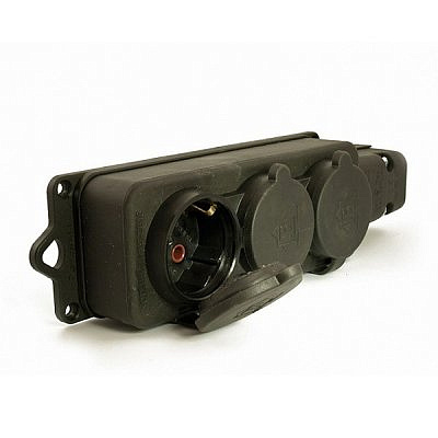 Колодка каучуковая NE-AD ОУ 3 гнезда с заземлением и крышкой 16А 2P+PE 220-240в IP54  4103