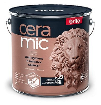 Краска в/д BRITE CERAMIC для кухонь и ванных комнат База А, 2,7л