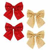  Набор бантов, 4 шт, 11x12 см, 2 цвета, (красный, золото), полиэстер СНОУ БУМ