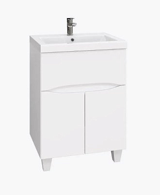 Тумба Стрим 60 напольная белая с раковиной Фостер 60 Оника 106154